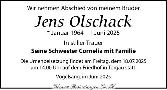 Traueranzeige von Jens Olschack von Torgauer Zeitung