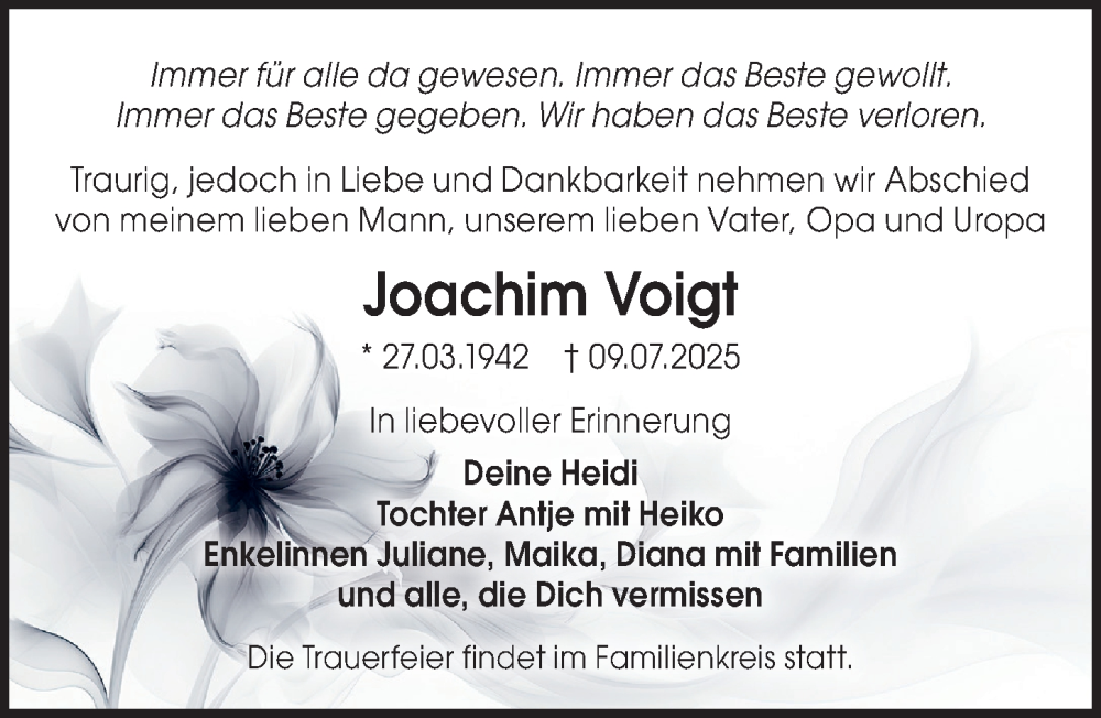  Traueranzeige für Joachim Voigt vom 19.07.2025 aus Sächsische Zeitung