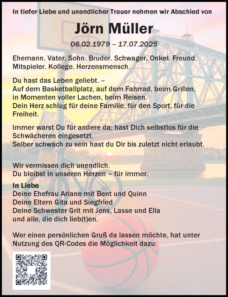  Traueranzeige für Jörn Müller vom 26.07.2025 aus Sächsische Zeitung