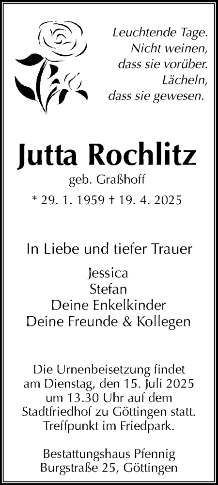 Traueranzeige von Jutta Rochlitz von Göttinger Tageblatt