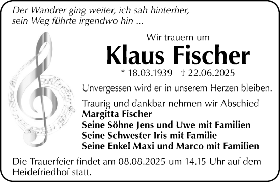 Traueranzeige von Klaus Fischer von Sächsische Zeitung