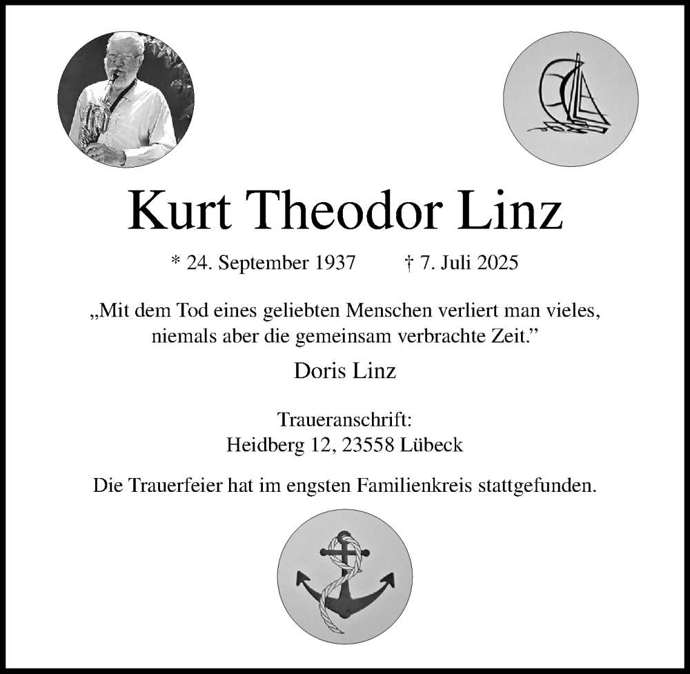  Traueranzeige für Kurt Theodor Linz vom 20.07.2025 aus Lübecker Nachrichten