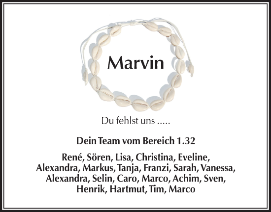 Traueranzeige von Marvin  von Täglicher Anzeiger Holzminden