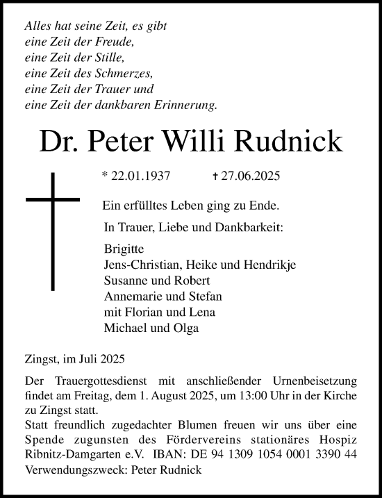 Traueranzeigen von Peter Willi Rudnick | trauer-anzeigen.de