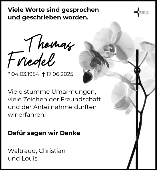 Traueranzeige von Thomas Friedel von Leipziger Volkszeitung