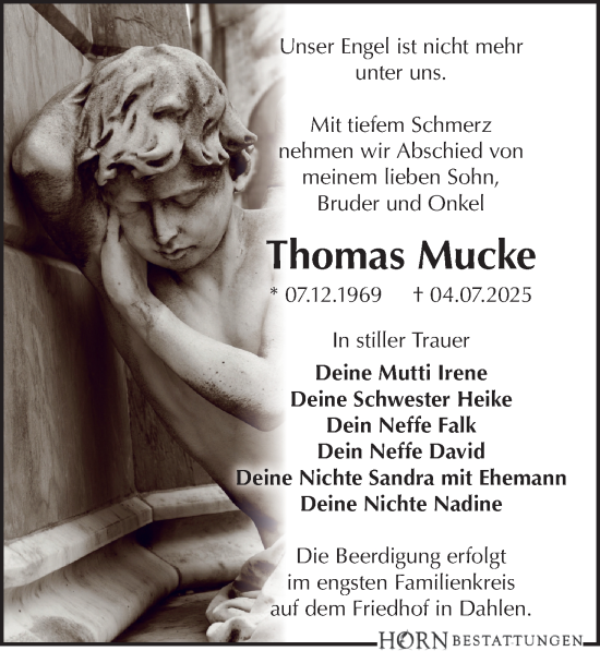 Traueranzeige von Thomas Mucke von Leipziger Volkszeitung