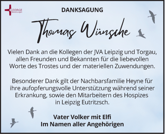 Traueranzeige von Thomas Wünsche von Leipziger Volkszeitung