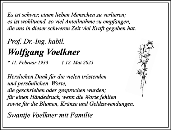 Traueranzeige von Wolfgang Voelkner von Sächsische Zeitung