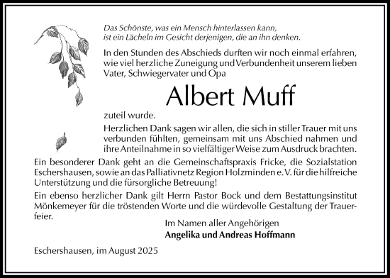 Traueranzeige von Albert Muff von Täglicher Anzeiger Holzminden
