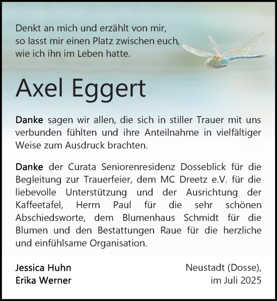 Traueranzeige von Axel Eggert von Wochenspiegel