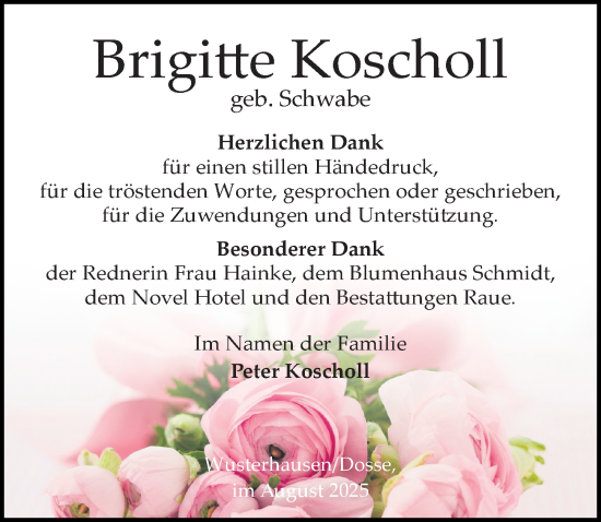 Traueranzeige von Brigitte Koscholl von Wochenspiegel