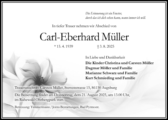 Traueranzeige von Carl-Eberhard Müller von Täglicher Anzeiger Holzminden