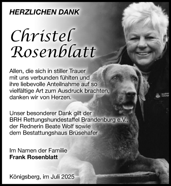 Traueranzeige von Christel Rosenblatt von Wochenspiegel