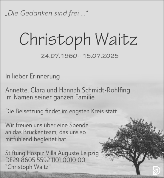 Traueranzeige von Christoph Waitz von Leipziger Volkszeitung
