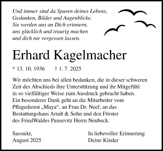 Traueranzeige von Erhard Kagelmacher von Ostsee-Zeitung GmbH