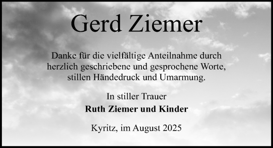 Traueranzeige von Gerd Ziemer von Wochenspiegel