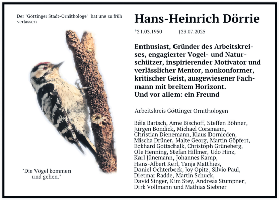Traueranzeige von Hans-Heinrich Dörrie von Göttinger Tageblatt