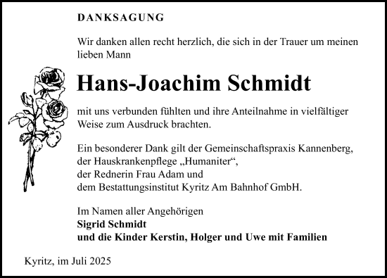 Traueranzeige von Hans-Joachim Schmidt von Wochenspiegel