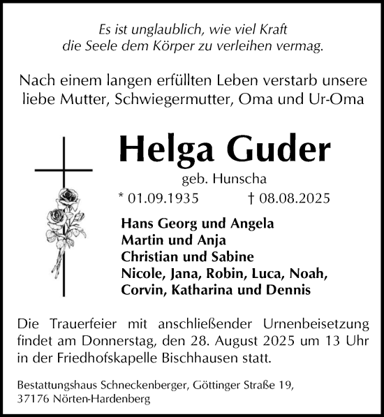 Traueranzeige von Helga Guder von Göttinger Tageblatt