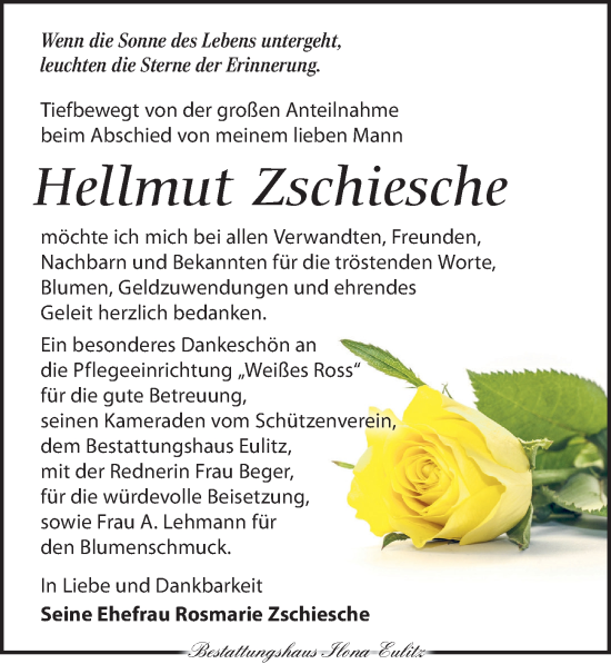 Traueranzeige von Hellmut Zschiesche von Torgauer Zeitung