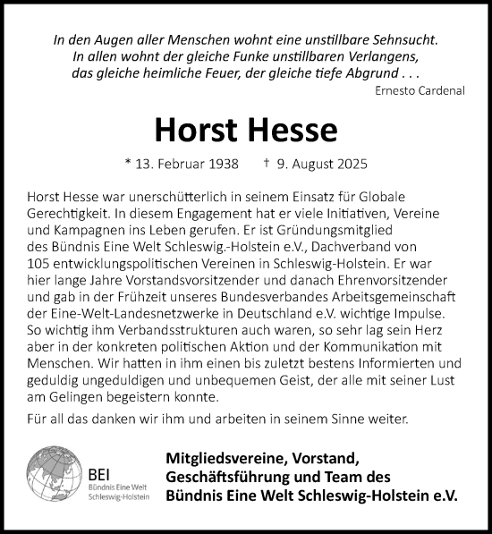 Traueranzeige von Horst Hesse von Lübecker Nachrichten