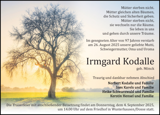 Traueranzeige von Irmgard Kodalle von Märkischen Allgemeine Zeitung