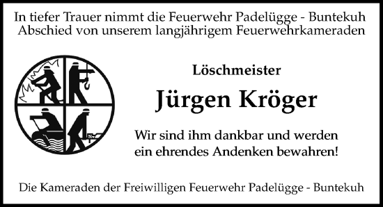 Traueranzeige von Jürgen Kröger von Lübecker Nachrichten