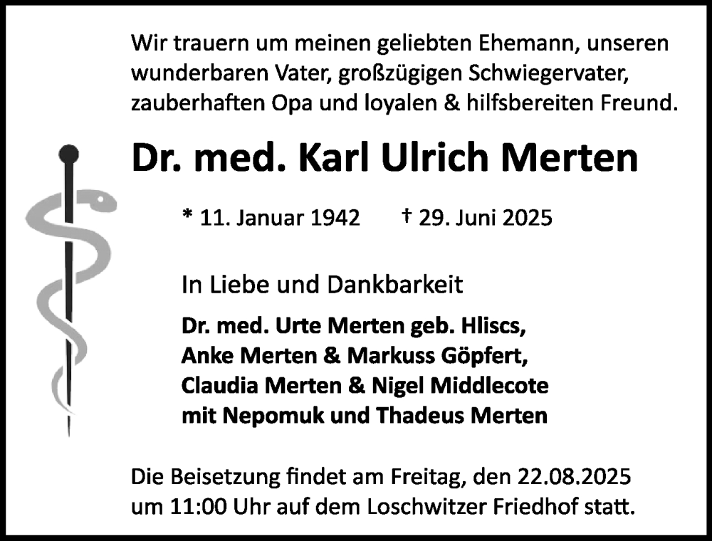  Traueranzeige für Karl Ulrich Merten vom 02.08.2025 aus Sächsische Zeitung