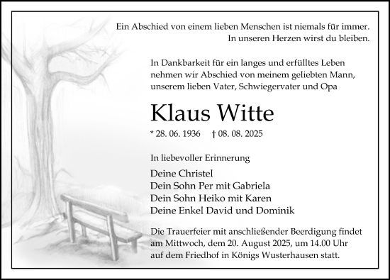 Traueranzeige von Klaus Witte von Märkischen Allgemeine Zeitung