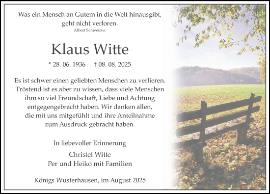 Traueranzeige von Klaus Witte von Märkischen Allgemeine Zeitung