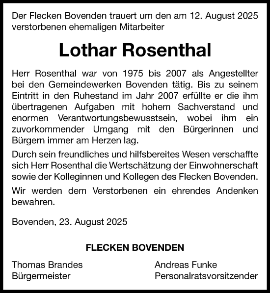 Traueranzeige von Lothar Rosenthal von Göttinger Tageblatt