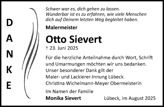 Traueranzeige von Otto Sievert von Lübecker Nachrichten