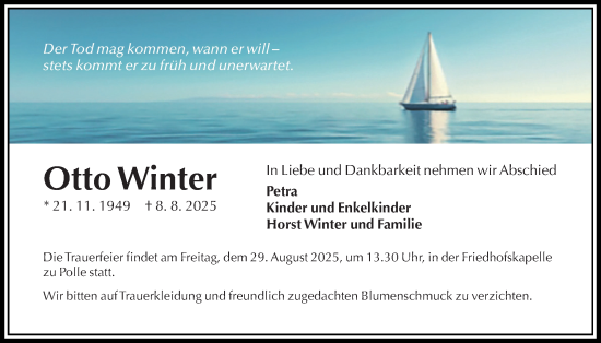 Traueranzeige von Otto Winter von Täglicher Anzeiger Holzminden
