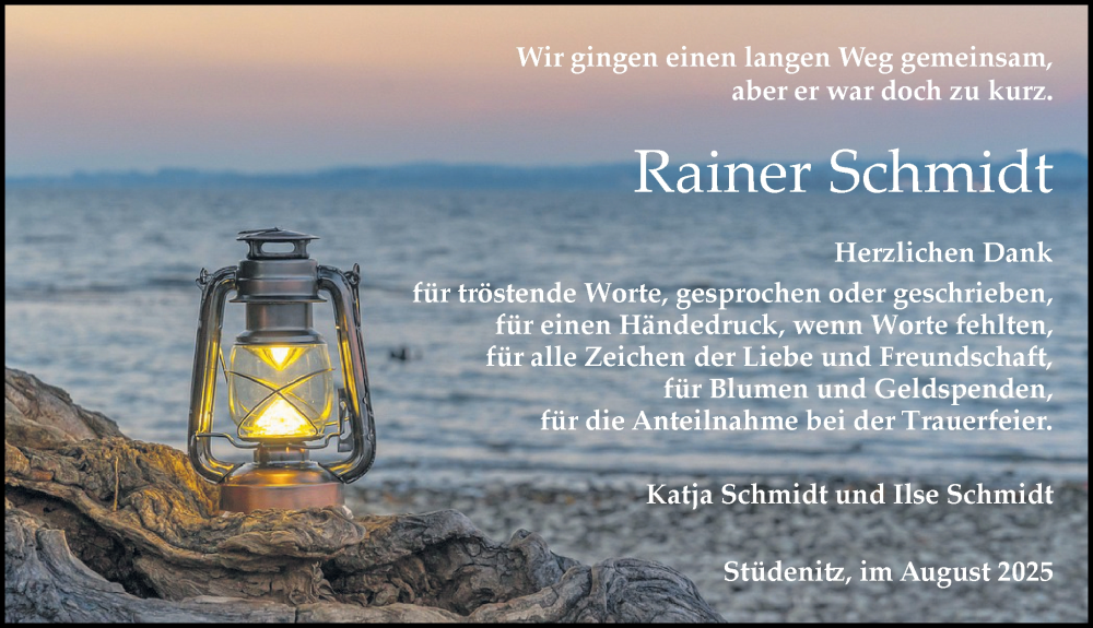  Traueranzeige für Rainer Schmidt vom 30.08.2025 aus Wochenspiegel