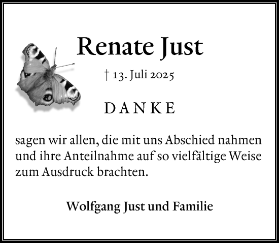 Traueranzeige von Renate Just von Göttinger Tageblatt