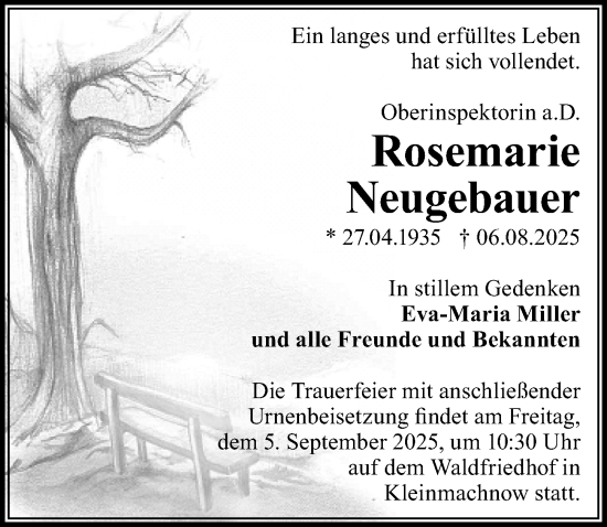 Traueranzeige von Rosemarie Neugebauer von Märkischen Allgemeine Zeitung