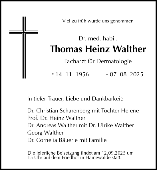 Traueranzeige von Thomas Heinz Walther von Leipziger Volkszeitung