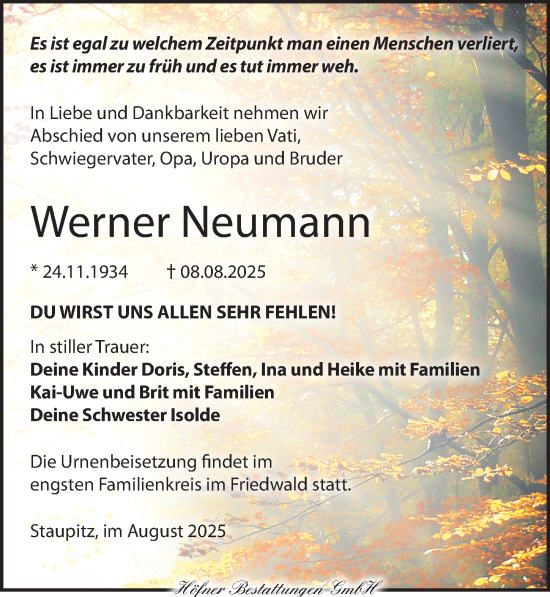 Traueranzeige von Werner Neumann von Torgauer Zeitung