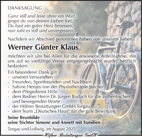 Traueranzeige von Werner Günter Klaus von Torgauer Zeitung