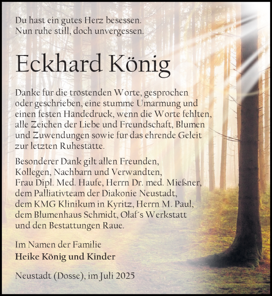 Traueranzeige von Eckhard König von Wochenspiegel 