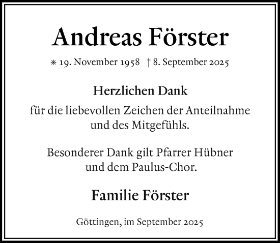 Traueranzeige von Andreas Förster von Göttinger Tageblatt