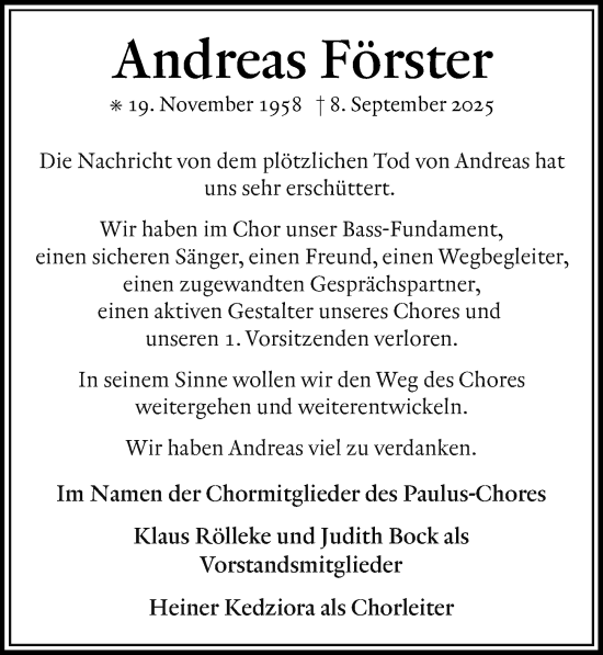 Traueranzeige von Andreas Förster von Göttinger Tageblatt
