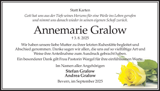 Traueranzeige von Annemarie Gralow von Täglicher Anzeiger Holzminden