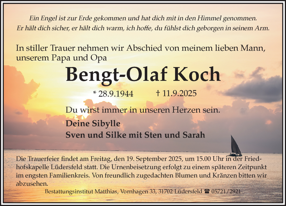  Traueranzeige für Bengt-Olaf Koch vom 17.09.2025 aus Schaumburger Nachrichten
