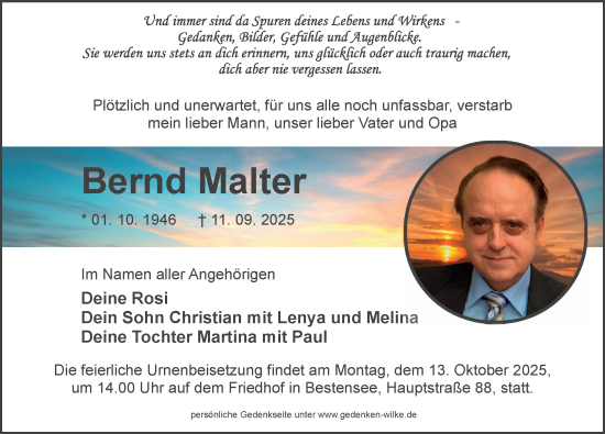 Traueranzeige von Bernd Malter von Märkischen Allgemeine Zeitung