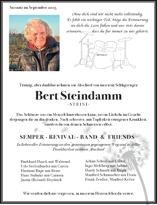 Traueranzeige von Bert Steindamm von Ostsee-Zeitung GmbH