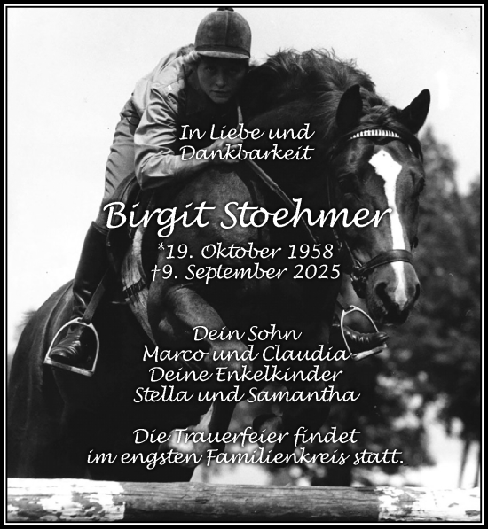 Traueranzeige von Birgit Stoehmer von Wochenspiegel