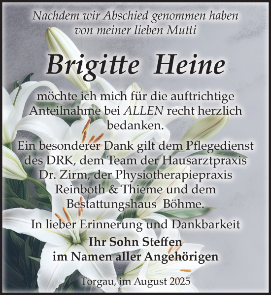 Traueranzeige von Brigitte Heine von Torgauer Zeitung