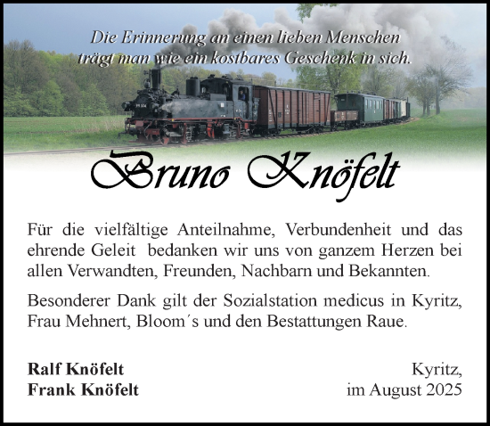 Traueranzeige von Bruno Knöfelt von Wochenspiegel