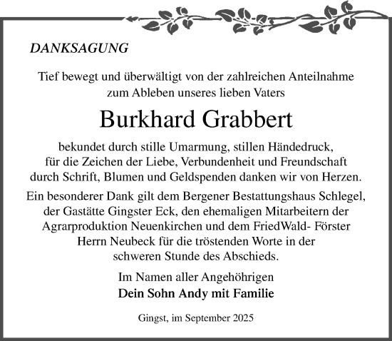 Traueranzeige von Burkhard Grabbert von Ostsee-Zeitung GmbH